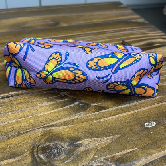 Clinique Purple Butterfly Print Cosmetic Makeup Bag 8.5 x 5 inches - Picture 4 of 8